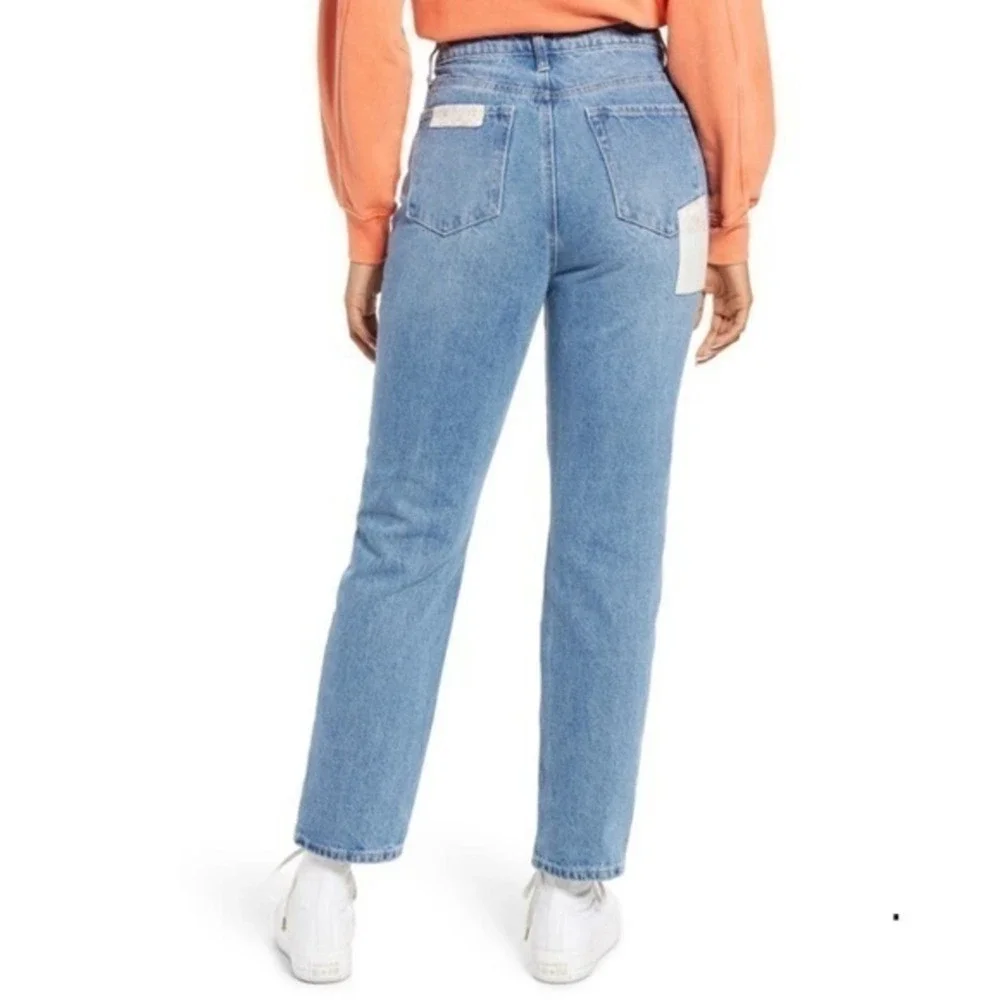 BP. Quilt Patchwork Tapered High Rise Denim Blue‎ Jeans Size 29 NWT